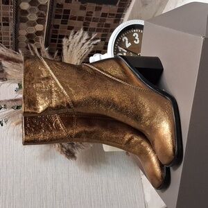 Franco Sarto Metallic Bronze Mid-Calf Block Heel Boot NIB